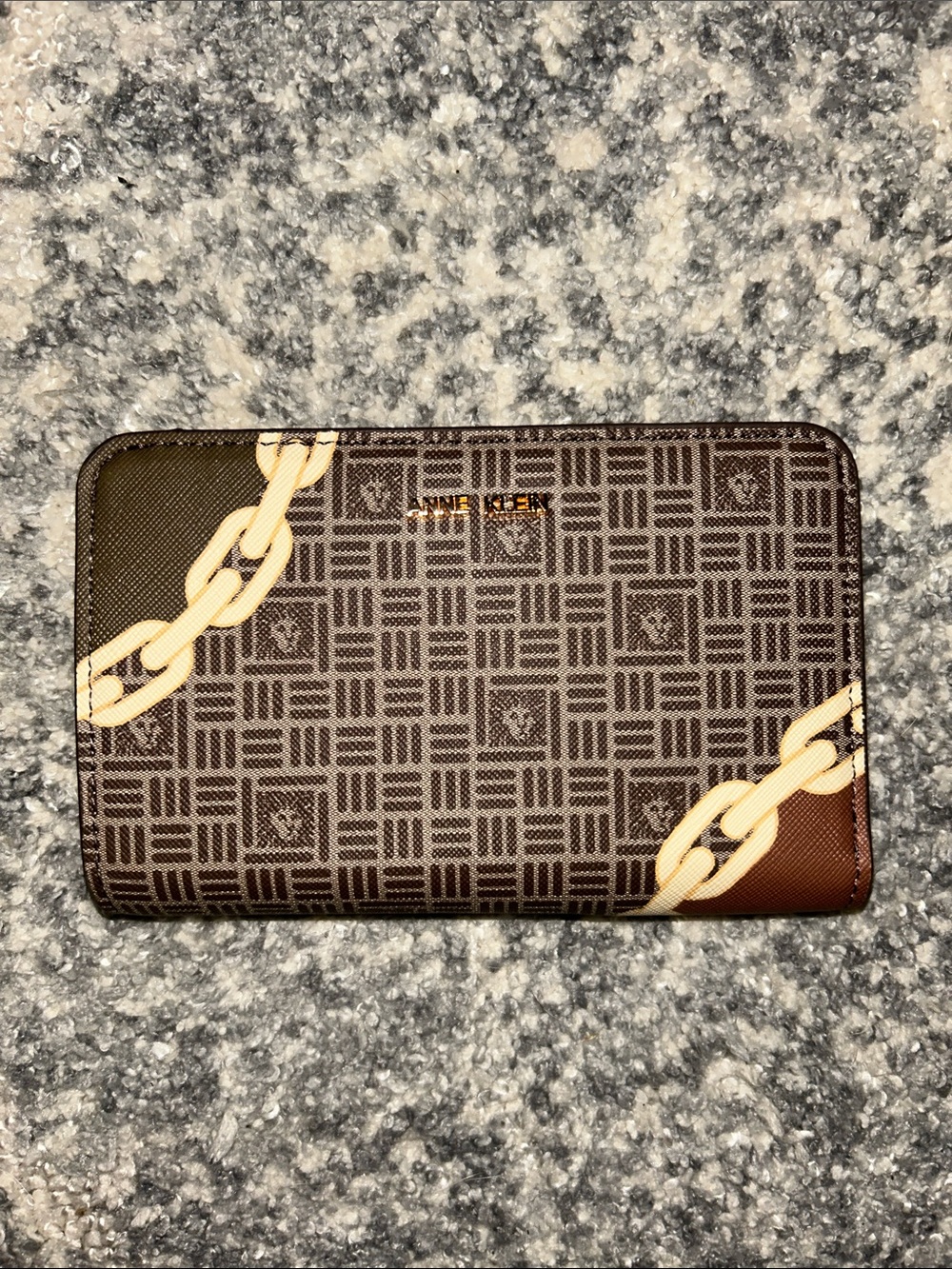 Anne Klein Brown Chain-Print Zip Wallet